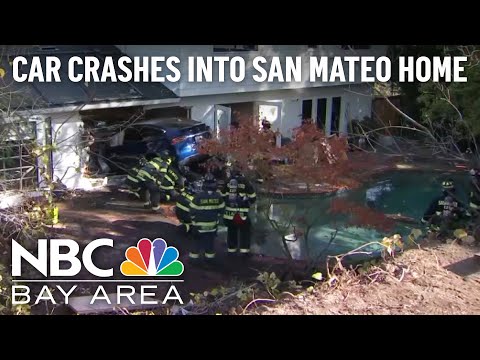 Car flies over swimming pool, crashes into San Mateo house