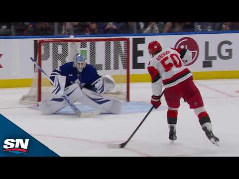 Hurricanes Eric Robinson Rips A Penalty Shot Goal vs. Maple Leafs