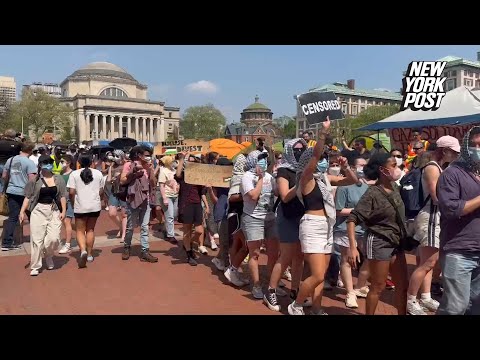 Protesters chant “Free Palestine” at Columbia University on April 29, 2024