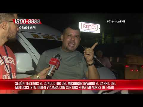 Niña resulta lesionada tras colisión entre microbús y motocicleta en Managua - Nicaragua