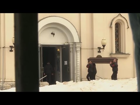 Coffin with body of Russian opposition leader Navalny arrives at Moscow church