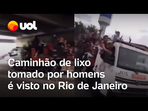 Homens armados sobem em caminhão de lixo na Maré (RJ); vídeo mostra momento da ação