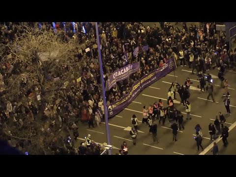 Demonstrators rally in Madrid on International Women's Day
