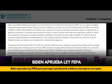 Biden aprueba Ley FEPA para perseguir penalmente a líderes extranjeros corruptos