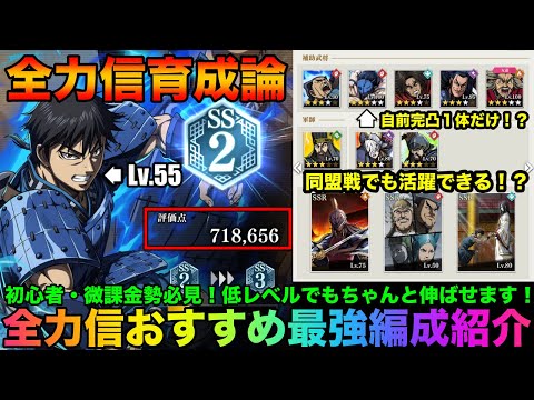 【キングダム頂天】低レベルでもちゃんと伸びます！修行能力とリンクスキルを意識して高ランク武将育成を目指せ！膂力型「信」最強編成紹介（ポイント解説あり）【キングダム】