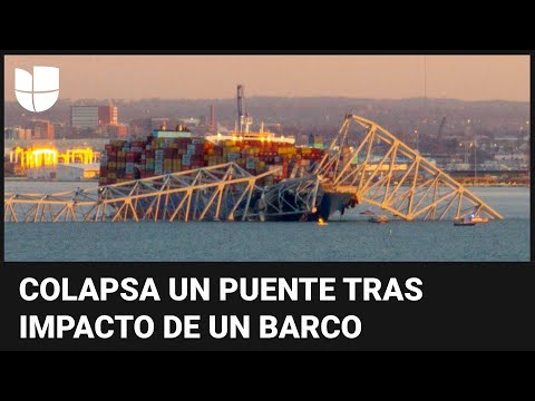 En un minuto: Colapsa un puente en Baltimore tras ser impactado por un barco de carga