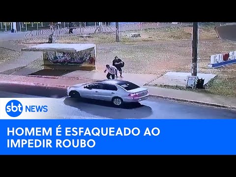 Homem é esfaqueado ao impedir roubo em ponto de ônibus | #SBTNewsnaTV (08/07/24)