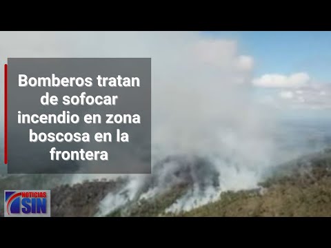 Bomberos tratan de sofocar incendio en zona boscosa en la frontera