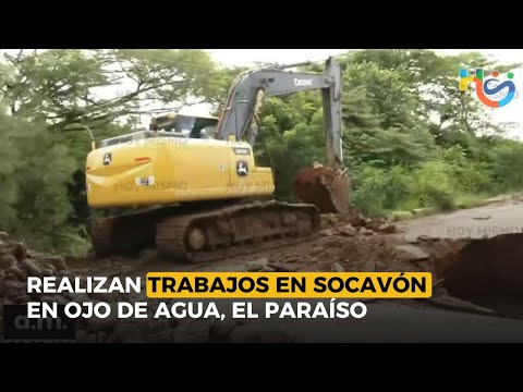 Realizan trabajos en socavón en Ojo de agua, El Paraíso