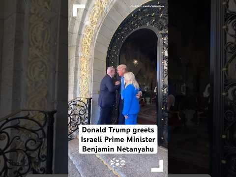 Donald Trump greets Israeli Prime Minister Benjamin Netanyahu