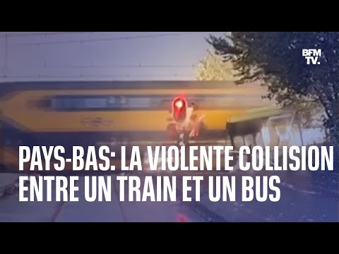 Pays-Bas: les images d'une violente collision entre un train et un bus