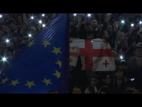 Georgian police and demonstrators face to face at protest outside parliament over controversial law