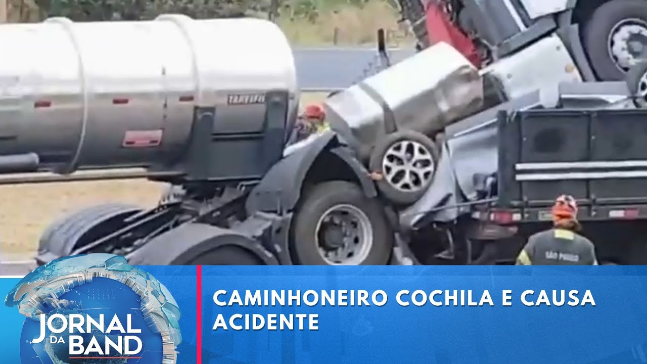 Caminhoneiro cochila e causa acidente | Jornal da Band