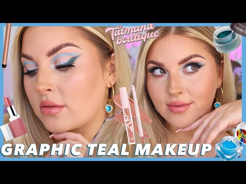 a matching moment.... teal graphic makeup ⚡️🦋☁️🍦🌊🤍💎