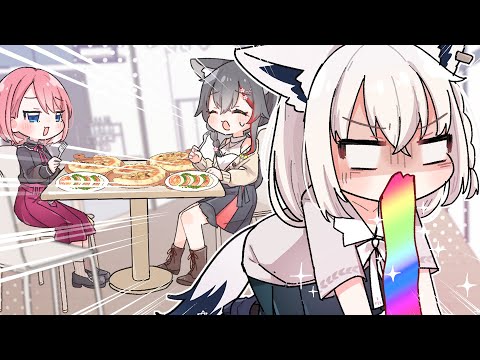 【手描き】騙されて苦手なトマトを食べるフブちゃん【ホロライブ/白上フブキ/鷹嶺ルイ/大神ミオ】