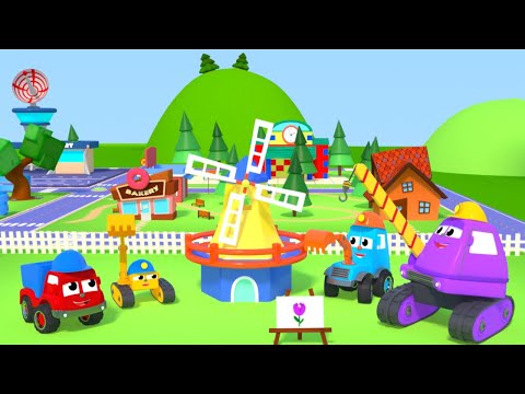 FRIENDS ON WHEELS EP 59 -  THE MIGHTY MACHINES KIDS TRUCKS BUILD A WIND MILL