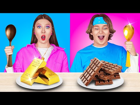 男の子対女の子 チョコレート チャレンジ！ リッチ VS ブローク 24時間美味しい食べ物 BY 123 GO! FOOD