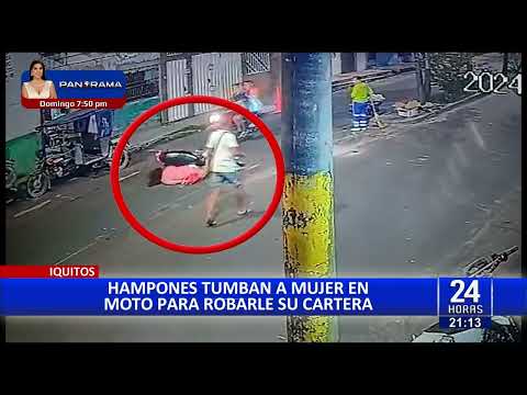 Iquitos: delincuentes en moto asaltan a mujer y la arrojan al pavimento