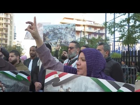 Palestinians protest outside Egyptian embassy in Beirut demanding an end to war in Gaza