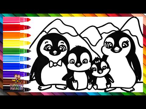 Dibuja y Colorea Una Familia Pingüinos 🐧🐧🐧🐧🗻❄️🧊🌈 Dibujos Para Niños