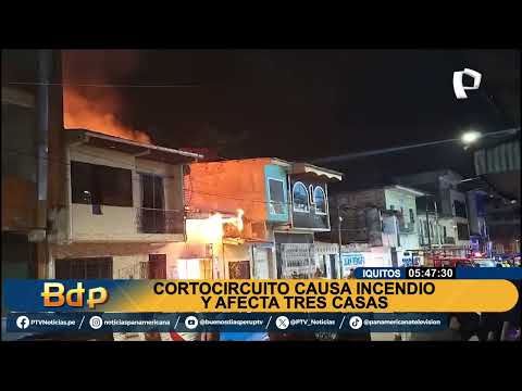 Iquitos: cortocircuito causa incendio y afecta tres casas