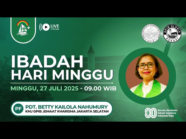 HARI MINGGU VII SESUDAH PENTAKOSTA
& SYUKUR HUT KE-75 PELKAT GP GPIB 
Bersama Jemaat
(15 Juli 1950 – 15 Juli 2025)

Minggu, 27 Juli 2025 Pkl. 09.00 WIB
Gereja Protestan di Indonesia bagian Barat (GPIB)
Jemaat “GLORIA” di Bekasi

Bacaan Alkitab : Keluaran 19 : 1 - 9 

Pelayan Firman :
Pdt. Betty Kailola Nahumury
KMJ GPIB Jemaat KHARISMA 

=======================================
=======================================

Social Media GPIB Gloria Bekasi (Follow/Like)
+ https://instagram.com/gpibgloria​​
+ https://facebook.com/gpibgloria​​

Website
https://gpibgloria.or.id