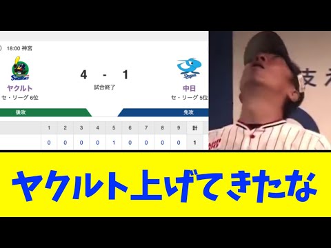 【ヤクルト✕中日】ヤクルト、４対１で中日に勝利し連敗８でストップ