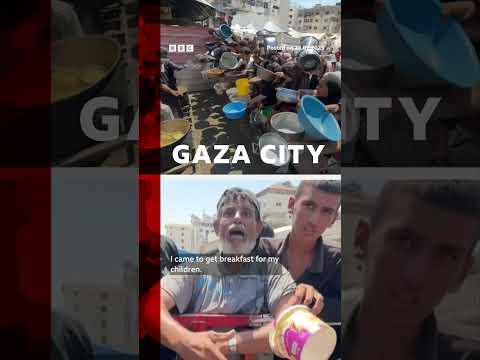 Palestinians queue at Gaza soup kitchen. #Gaza #Israel #BBCNews