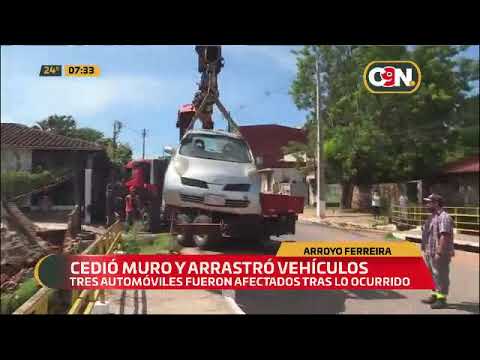 Arroyo Ferreira: Cedió muro de contención y arrastró varios vehículos