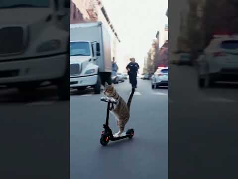 Police chasing a cat on electric scooter #cat #funnycat #police