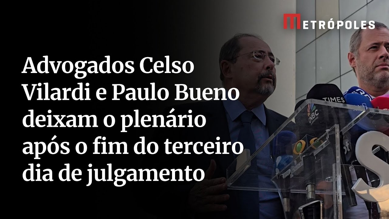 Advogados Celso Vilardi e Paulo Bueno deixam o plenário após o fim do terceiro dia de julgamento