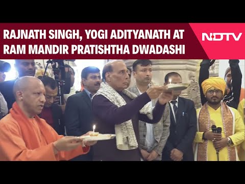 Ayodhya News | Pratishtha Dwadashi Celebrated At Ram Mandir As Rajnath Singh, Yogi Adityanath Visit