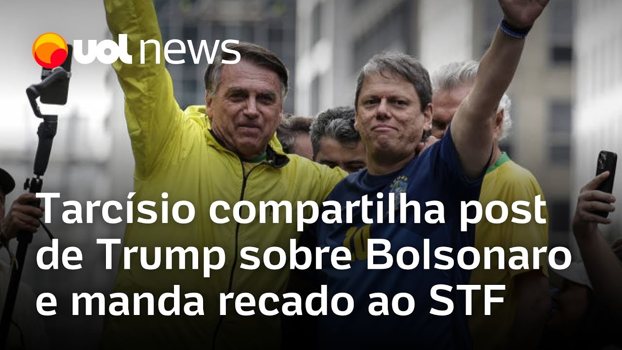 Tarcísio compartilha post de Trump sobre Bolsonaro e manda recado ao STF Julgado só pelo povo