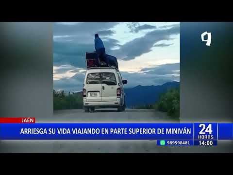 Cajamarca: ¡Insólito! hombre arriesga su vida viajando en la parte superior de una minivan