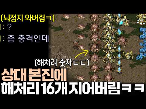 상대 본진에 대놓고 해처리 16개를 지었더니.. 충격 먹고 말문이 막힌 상대ㅋㅋㅋ