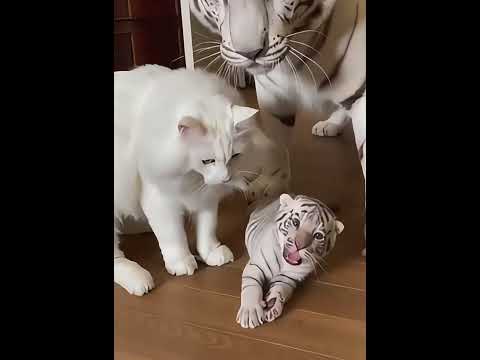 Cat hitting cub tiger then mom comes🦊🐯#subscribe#animals#viral#tiger#shorts#cat