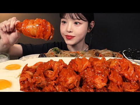 SUB)매운 등갈비 김치찜 먹방! 흰쌀밥에 계란후라이 잡채까지 한식 꿀조합 리얼사운드 Pork Short Ribs Kimchijjim Mukbang Asmr