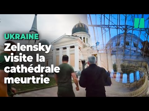 En Ukraine, Volodymyr Zelensky visite la cathédrale d’Odessa visée par un tir russe
