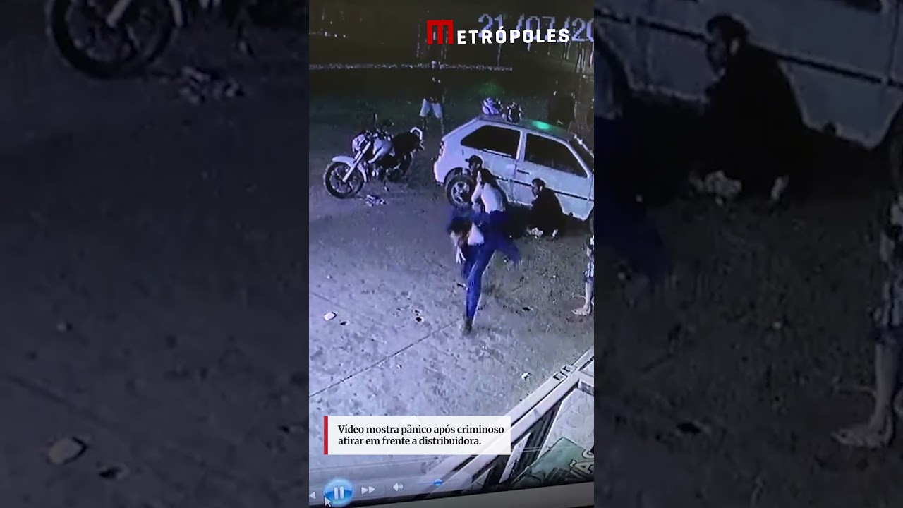Vídeo mostra pânico após criminoso atirar em frente a distribuidora