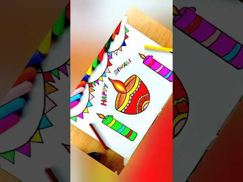 Diwali Drawing and Coloring || Happy Diwali Drawing 🥰🤩😍 #drawing #shorts #diwali