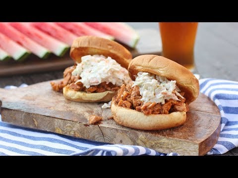 Beer Slow Cooked BBQ Pulled Pork with Spicy Slaw