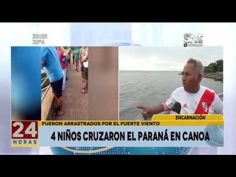 4 niños cruzaron el Paraná en Canoa