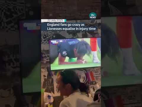 England fans go crazy as Lionesses equalise in injury time.