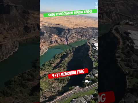 Memorial Flag strung across Snake River Canyon #usa #beautiful #plane #twinfallsidaho #fyp