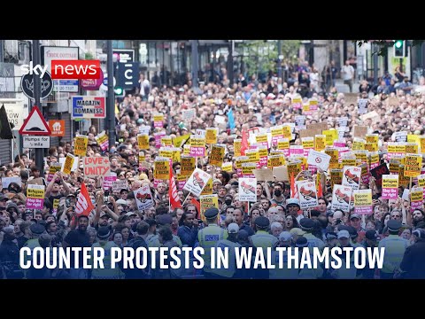 Crowds gather in East London for counter-protest