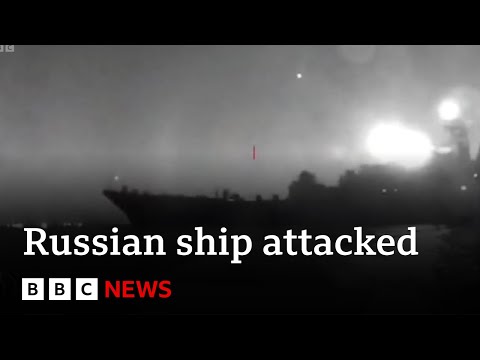 Video of Ukraine drone attack on Russian ship in Black Sea - BBC News