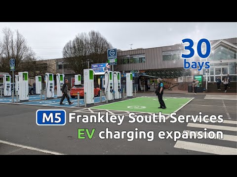 EV charging at M5 Frankley Southbound Services. Now 30 chargers open to all.