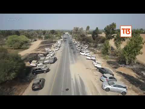 Dron muestra destrucción tras ataque de Hamás a un festival en Israel