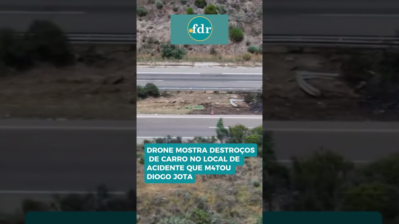 DRONE MOSTRA DESTROÇOS DE CARRO NO LOCAL DE ACIDENTE QUE M4TOU DIOGO JOTA
