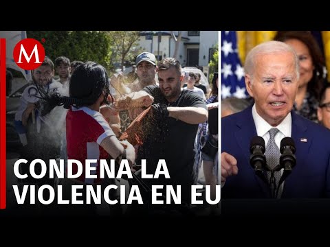 Biden rechaza riña entre propalestinos y proisraelíes frente a sinagoga en Los Ángeles